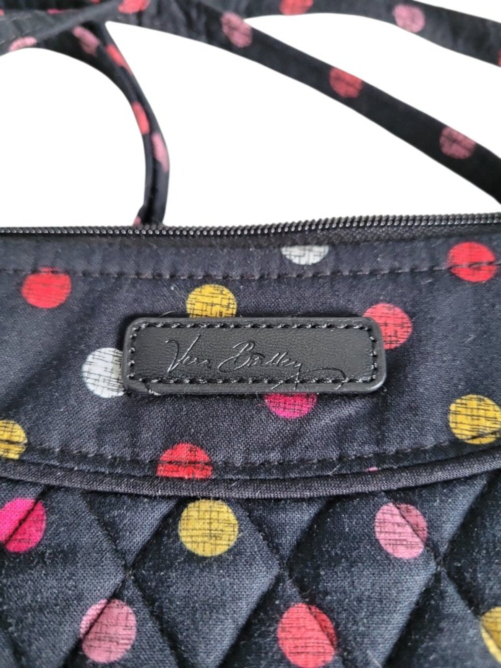 Vera Bradley Quilted Hipster Crossbody Black Multicolor Polka Dot 9x6x2.5" - Picture 3 of 5